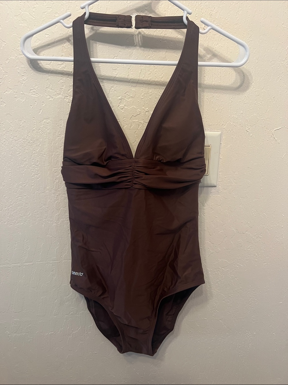 Speedo Brown V-Neck Ruched One-Piece Swim Suit